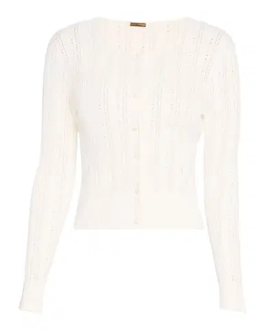 Adam Lippes Pointelle Compact Jacquard Crewneck Crop Cardigan | Thumbnail 1