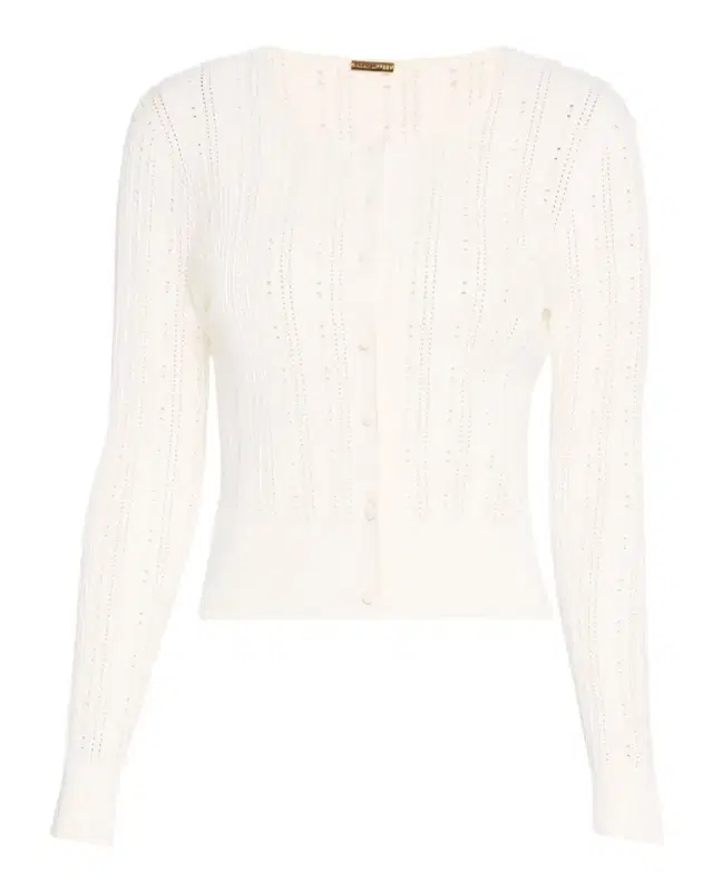 Pointelle Compact Jacquard Crewneck Crop Cardigan