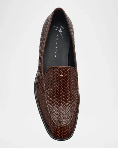 Giuseppe Zanotti Men's Sorrento 15 Woven Leather Loafers | Thumbnail 3