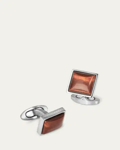 Tateossian Men's Red Tiger Eye Polished Dome Cufflinks | Thumbnail 3