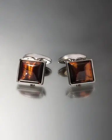 Tateossian Men's Red Tiger Eye Polished Dome Cufflinks | Thumbnail 5