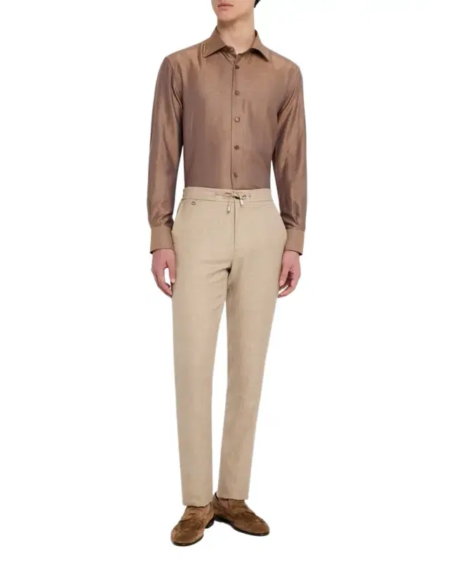 Men 's Heathered Cotton and Linen Sport Shirt