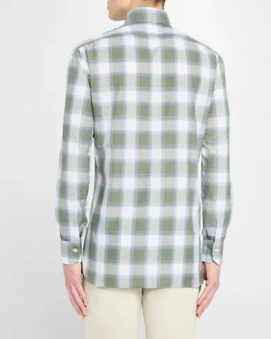 Kiton Men's Check Sport Shirt | Thumbnail 2