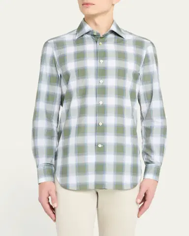 Kiton Men's Check Sport Shirt | Thumbnail 8