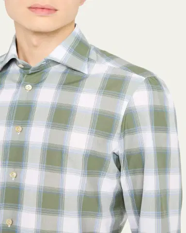 Kiton Men's Check Sport Shirt | Thumbnail 9