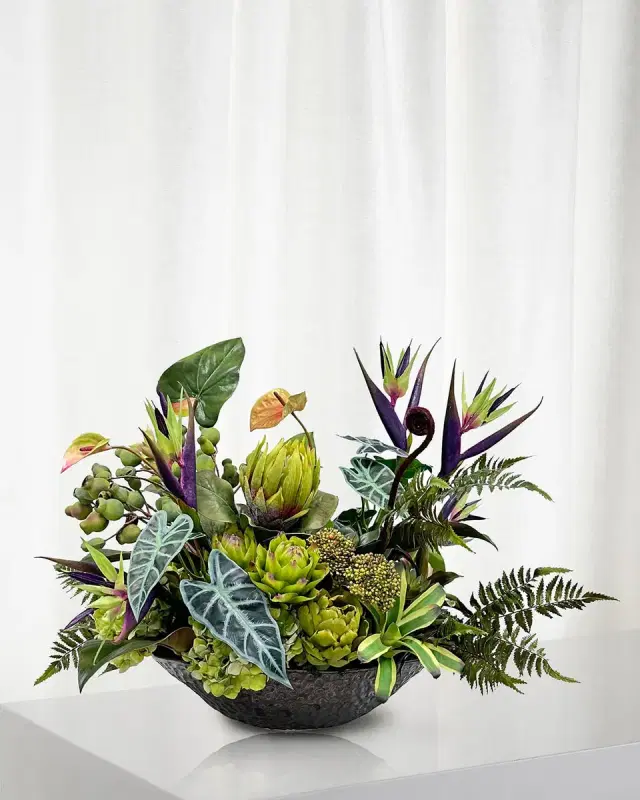 Winward Home Mixed Tropical 32" Faux Floral Arrangement in Terracotta Bowl