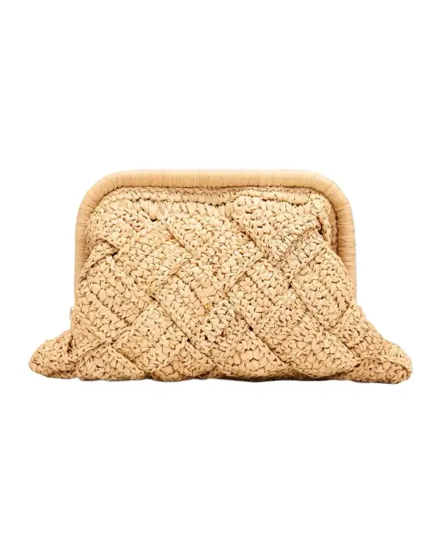 BTB Los Angeles Gigi Framed Woven Raffia Clutch Bag