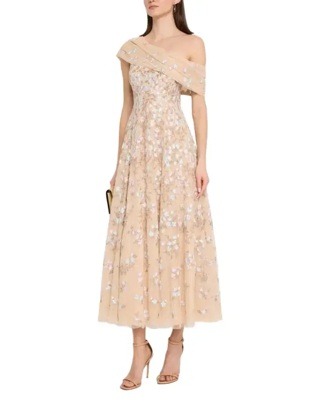 Needle & Thread Everett Bloom One-Shoulder Embroidered Gown