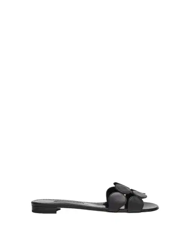 Manolo Blahnik Circle-Cut Leather Flat Slide Sandals | Thumbnail 1 Manolo Blahnik Circle-Cut Leather Flat Slide Sandals | Thumbnail 1