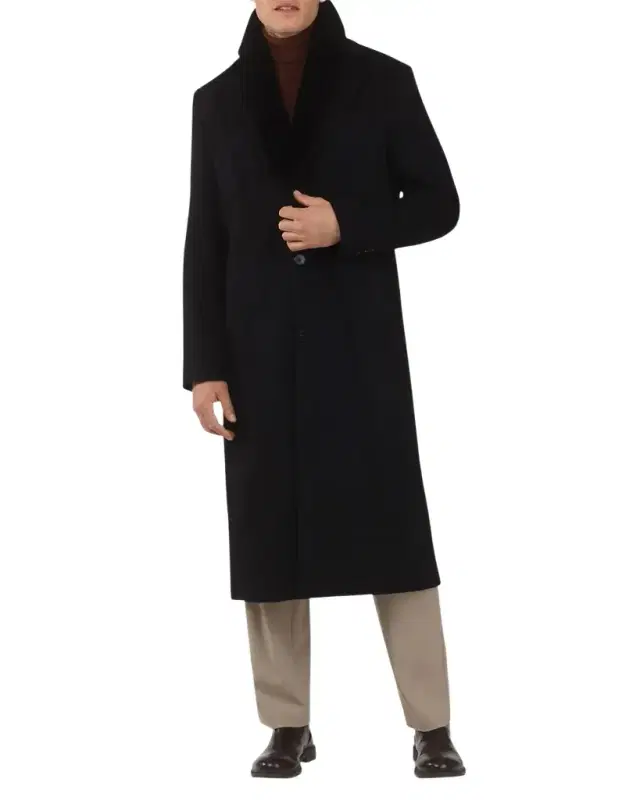 Men 's Cashmere Coat with Detachable Lamb Shearling Collar