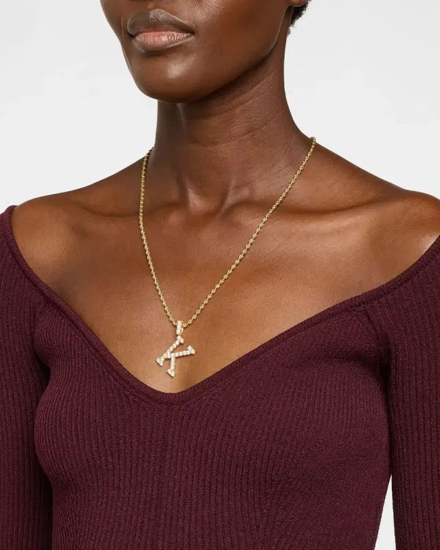 18K Yellow Gold Large Diamond K Necklace, 2.94tcw/18"