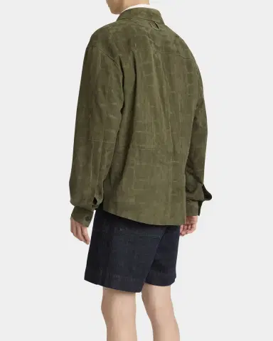 Jacquemus Men's Croc-Embossed Leather Sport Shirt | Thumbnail 2
