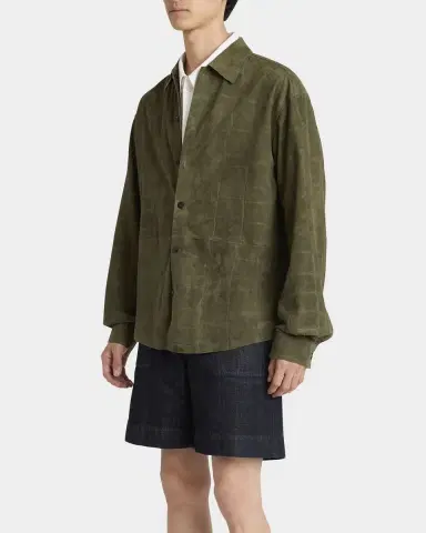 Jacquemus Men's Croc-Embossed Leather Sport Shirt | Thumbnail 3