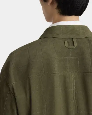 Jacquemus Men's Croc-Embossed Leather Sport Shirt | Thumbnail 4