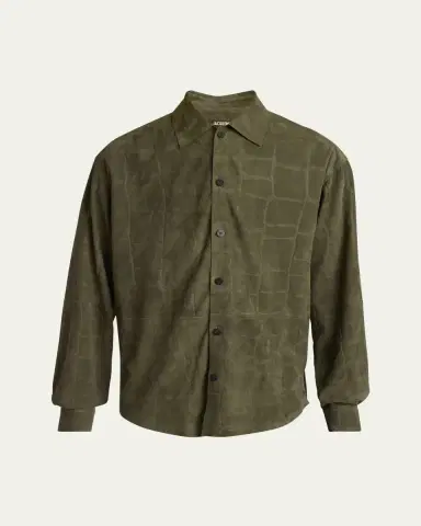 Jacquemus Men's Croc-Embossed Leather Sport Shirt | Thumbnail 5