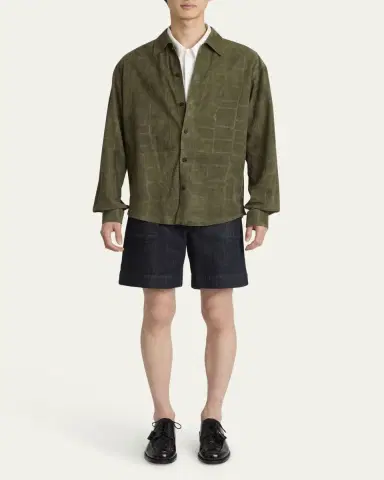 Jacquemus Men's Croc-Embossed Leather Sport Shirt | Thumbnail 6