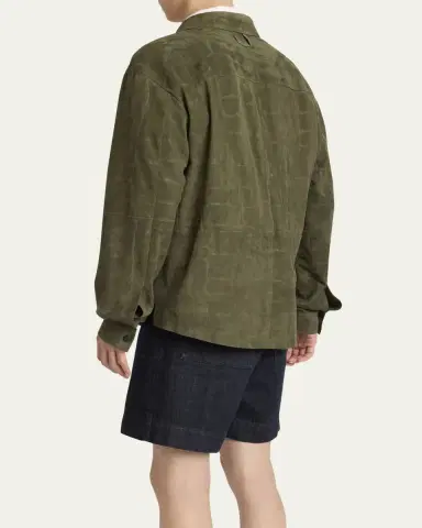 Jacquemus Men's Croc-Embossed Leather Sport Shirt | Thumbnail 7