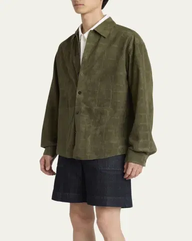 Jacquemus Men's Croc-Embossed Leather Sport Shirt | Thumbnail 8