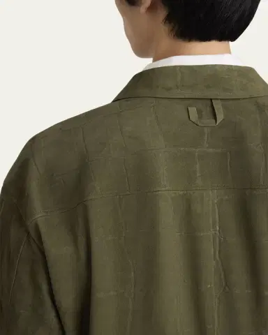 Jacquemus Men's Croc-Embossed Leather Sport Shirt | Thumbnail 9