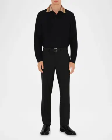 Burberry Men's Cody Cotton Slim Fit Long-Sleeve Check Collar Polo Shirt | Thumbnail 2 Burberry Men's Cody Cotton Slim Fit Long-Sleeve Check Collar Polo Shirt | Thumbnail 2