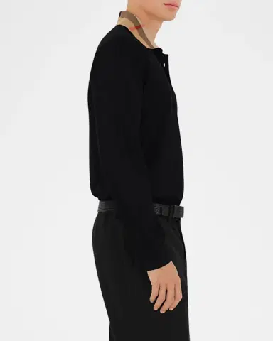 Burberry Men's Cody Cotton Slim Fit Long-Sleeve Check Collar Polo Shirt | Thumbnail 4 Burberry Men's Cody Cotton Slim Fit Long-Sleeve Check Collar Polo Shirt | Thumbnail 4