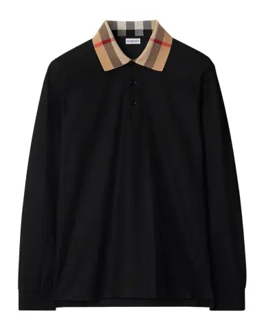 Burberry Men's Cody Cotton Slim Fit Long-Sleeve Check Collar Polo Shirt | Thumbnail 1 Burberry Men's Cody Cotton Slim Fit Long-Sleeve Check Collar Polo Shirt | Thumbnail 1
