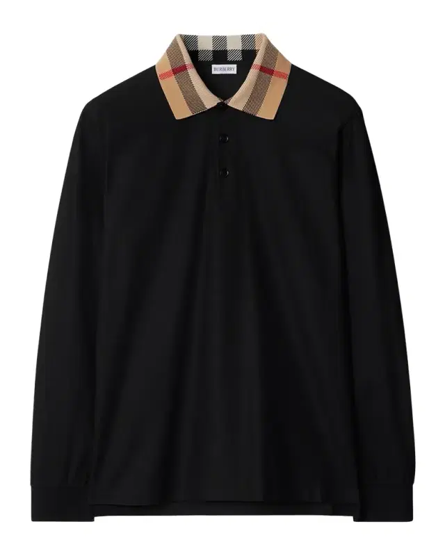 Men's Cody Cotton Slim Fit Long-Sleeve Check Collar Polo Shirt
