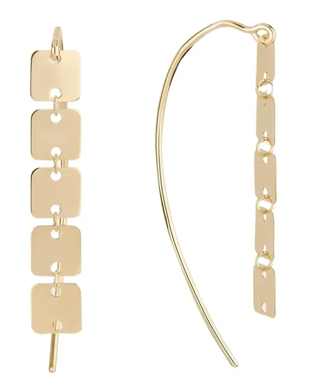 Laser Square Chain Dangle Hooked on Hoop Earrings