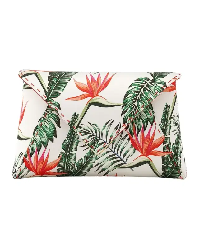 Lee Small Pouchet Plant-Print Satin Clutch Bag