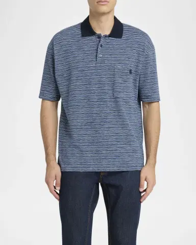 Etro Men 's Contrast-Collar Jersey Polo Shirt | Thumbnail 2