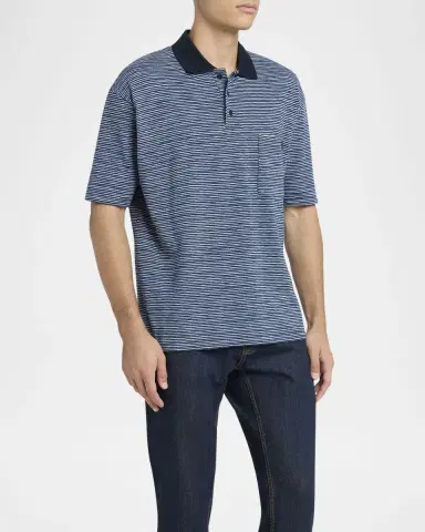 Etro Men 's Contrast-Collar Jersey Polo Shirt | Thumbnail 4