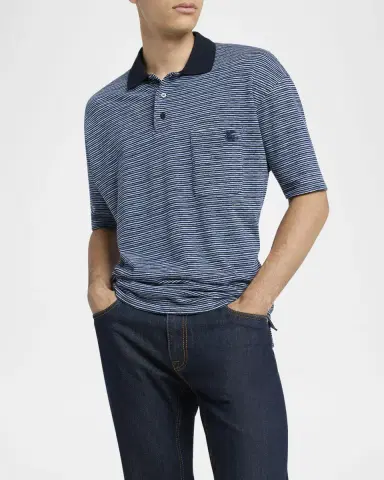 Etro Men 's Contrast-Collar Jersey Polo Shirt | Thumbnail 5