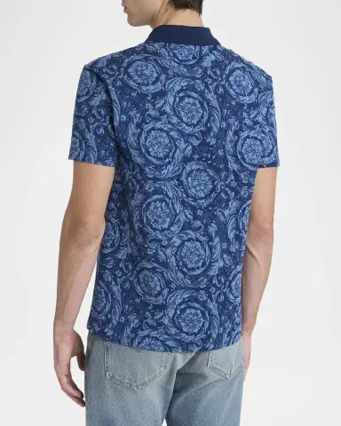 Versace Men's Iconic Barocco Pique Polo Shirt | Thumbnail 2 Versace Men's Iconic Barocco Pique Polo Shirt | Thumbnail 2
