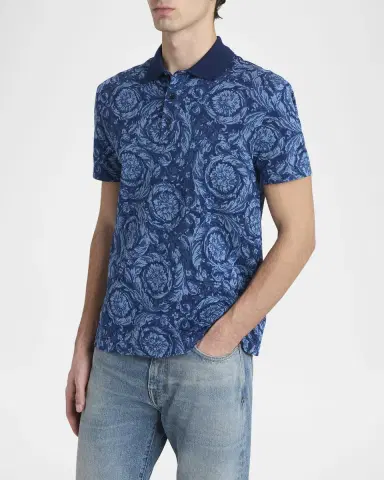 Versace Men's Iconic Barocco Pique Polo Shirt | Thumbnail 3 Versace Men's Iconic Barocco Pique Polo Shirt | Thumbnail 3