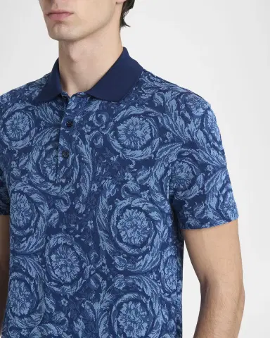 Versace Men's Iconic Barocco Pique Polo Shirt | Thumbnail 4 Versace Men's Iconic Barocco Pique Polo Shirt | Thumbnail 4