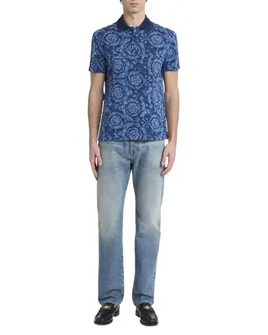 Versace Men's Iconic Barocco Pique Polo Shirt | Thumbnail 1 Versace Men's Iconic Barocco Pique Polo Shirt | Thumbnail 1