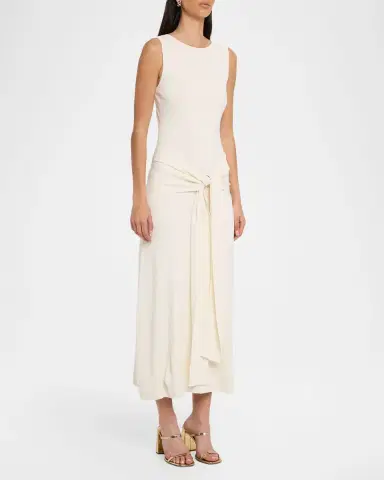 Lapointe Waist-Tie Sleeveless Matte Viscose Midi Dress | Thumbnail 3
