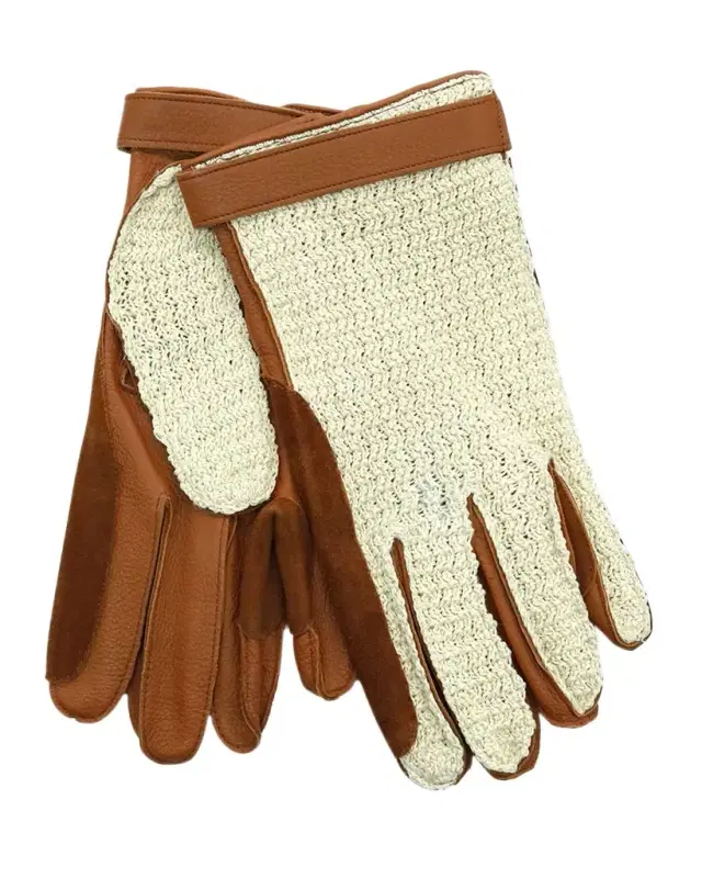 Portolano Men 's Deerskin Gloves with Crochet Cotton Top
