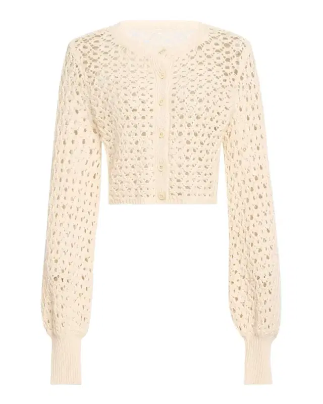 Tori Blouson-Sleeve Crochet Cardigan