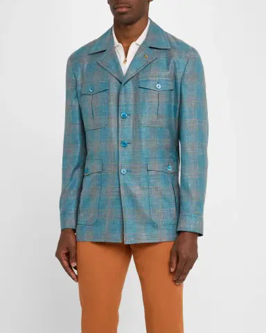 Stefano Ricci Men's Plaid Four-Pocket Field Jacket | Thumbnail 4 Stefano Ricci Men's Plaid Four-Pocket Field Jacket | Thumbnail 4