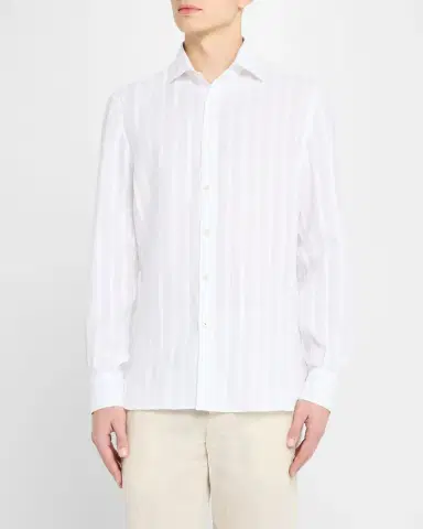 Isaia Men's Tonal Stripe Sport Shirt | Thumbnail 4
