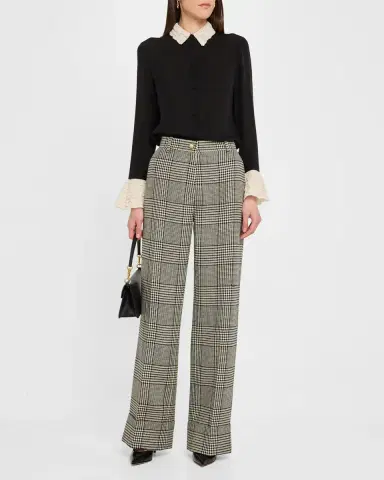 Valentino Garavani Lace Ruffle Button-Down Georgette Shirt | Thumbnail 2