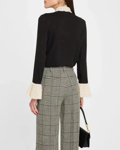 Valentino Garavani Lace Ruffle Button-Down Georgette Shirt | Thumbnail 3