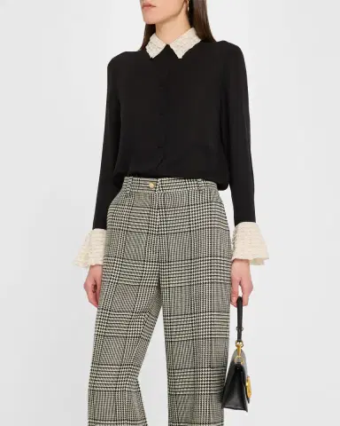 Valentino Garavani Lace Ruffle Button-Down Georgette Shirt | Thumbnail 4
