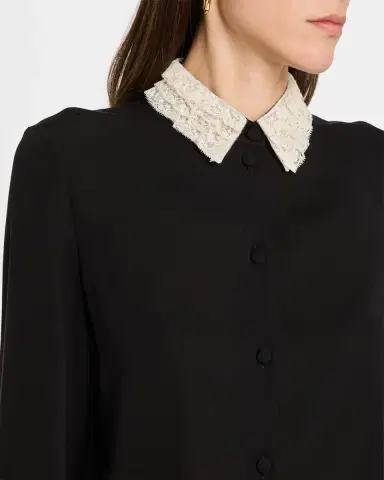 Valentino Garavani Lace Ruffle Button-Down Georgette Shirt | Thumbnail 5