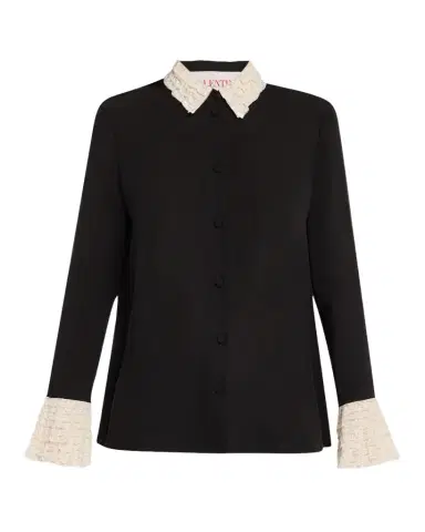 Valentino Garavani Lace Ruffle Button-Down Georgette Shirt | Thumbnail 1