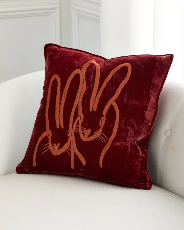 Hunt Slonem Hand-Embroidered Velvet Decorative Pillow, 20" Square