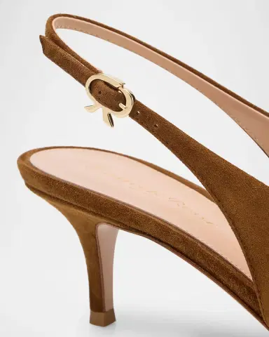 Gianvito Rossi Suede Kitten Slingback Pumps | Thumbnail 4