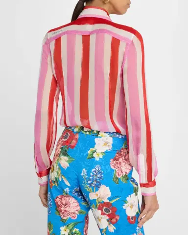 Dolce & Gabbana Stripe Button Down Chiffon Blouse | Thumbnail 3