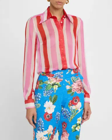 Dolce & Gabbana Stripe Button Down Chiffon Blouse | Thumbnail 4